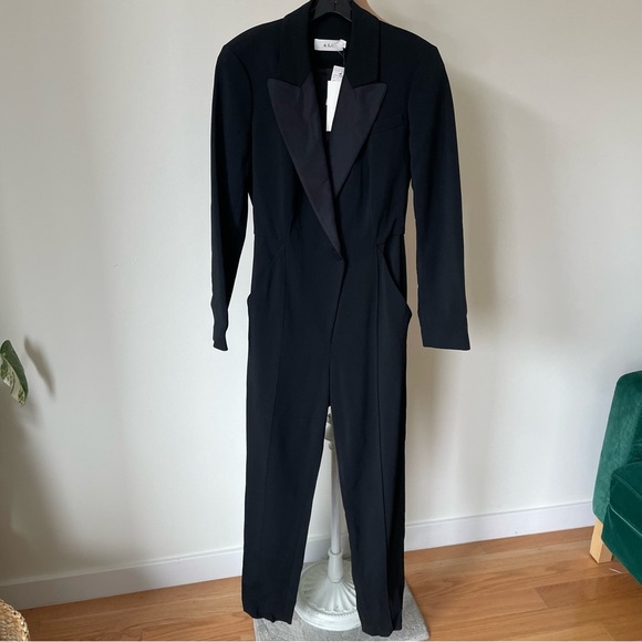 A.L.C. Kensington Tuxedo Black Long Sleeve Black Cutout V-Neck Jumpsuit NWT Sz 6 - Picture 4 of 10